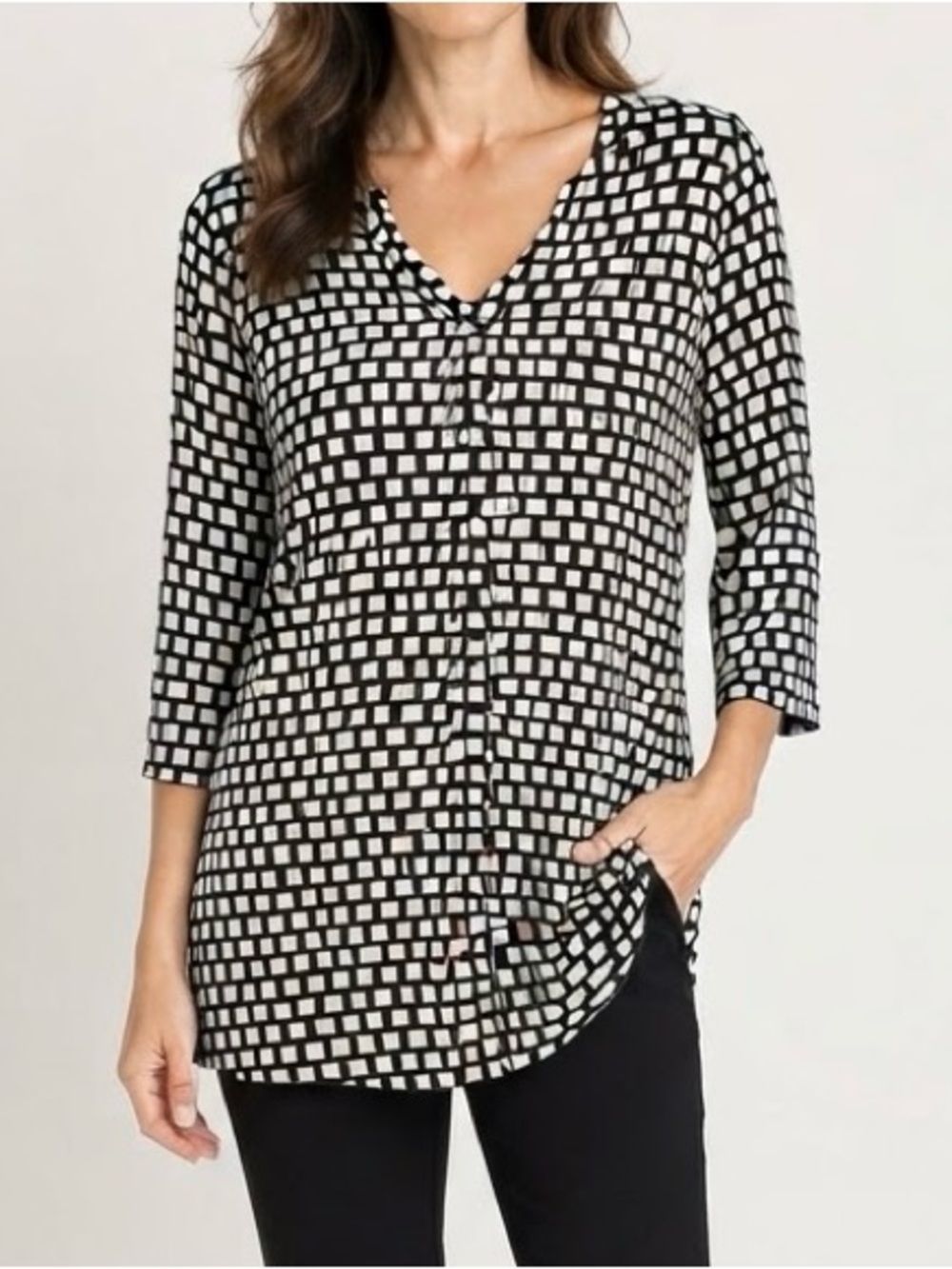 Chico's Black White Geometric Print Tunic Top Size 1 / M